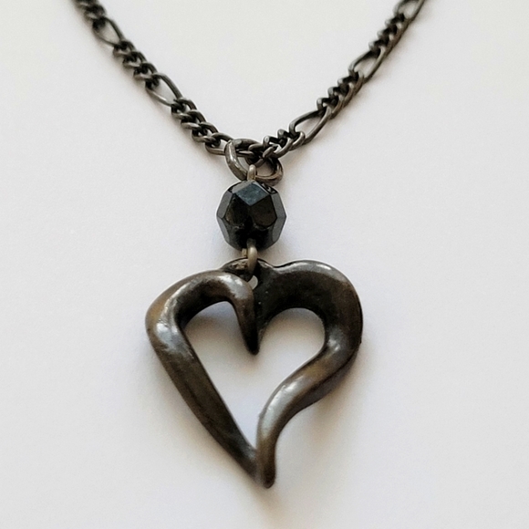 Dark Gun Metal Heart Necklace | Open Heart Pendant w/ 8" Chain - Picture 8 of 13